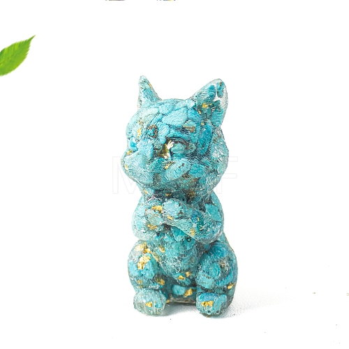 Natural Turquoise Resin Carved Prayer Fox Statue Home Decoration PW-WG7B3B9-02-1