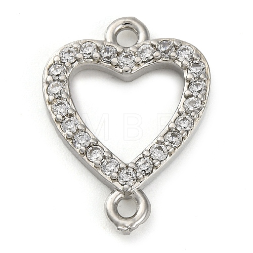 Brass Micro Pave Clear Cubic Zirconia Heart Links Connector Charms KK-A230-03A-P-1