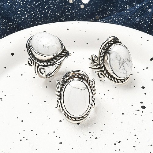 Natural Howlite Adjustable Rings RJEW-I108-01AS-01-1