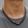 Boho Tri-Color Alloy Column Beads Double Strand Faux Leather Cord Necklaces for Men WG349E3-01-2