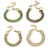 304 Stainless Steel & Glass Double Layers Chain Bracelets for Women BJEW-F540-10G-3