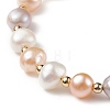 Dyed Natural Pearl & Brass Round Beaded Slider Bracelet BJEW-JB09008-02-4