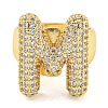 Brass Micro Pave Clear Cubic Zirconia Letter Open Cuff Ring for Women RJEW-M173-01G-M-2