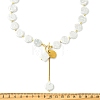 Adjustable White Shell Pearl Coin Bead Lariat Necklaces with 304 Stainless Steel OT Clasps NJEW-JN06027-4