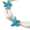 Natural Mixed Cowrie Shell with Synthetic Turquoise Beaded Anklets AJEW-AN00596-04-3