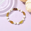 Natural Cultured Freshwater Pearl & Amber  Beads Stretch Bracelets for Women BJEW-JB13606-1