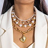 CCB Plastic Heart Pendant Alloy & Plastic Pearl Beaded 3 Layered Necklaces for Women FS-WG4655B-26-1