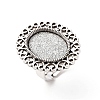 Vintage Adjustable Iron Flower Finger Ring Components Alloy Cabochon Bezel Settings PALLOY-O036-21AS-1