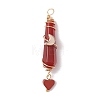 6Pcs 6 Styles Natural Carnelian & Green Aventurine & Rose Quartz & Quartz Crystal & Lapis Lazuli & Amethyst Copper Wire Wrapped Faceted Bullet Heart Pendants PALLOY-JF03482-03-3