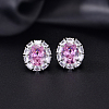Brass Micro Pave Cubic Zirconia Oval Stud Earrings for Women LC6425-2-1