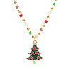 Christmas Alloy & Brass Red and Green Enamel Pendant Colorful Resin Beaded Necklaces for Women FS-WGF8F07-06-3