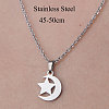 201 Stainless Steel Moon with Star Pendant Necklace NJEW-OY001-31-3