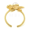 Flower ABS Plastic Imitation Pearl Beaded Open Cuff Ring RJEW-P106-01G-3