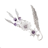 Alloy Sun & Woven Net/Web with Feather Charms Bookmarks AJEW-JK00368-02-4