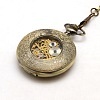 Steampunk Jewelry Hollow Alloy Flat Round Pendant Mechanical Pocket Watches WACH-M035-07AB-4