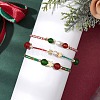 3Pcs 3 Styles Christmas 8mm Round Dyed Natural Malaysia Jade & Natural Carnelian & Glass Seed Beads Braided Bead Bracelets BJEW-MZ00070-2