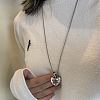Natural Dalmatian Jasper Rondelle Bead & Alloy Heart Pendant Necklaces for Women WG862D8-02-2
