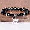 8MM Round Natural Obsidian Beaded Stretch Bracelets with Alloy Butterfly Charms FQ7211-13-1