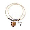 Natural Tiger Eye Heart Pendant Necklaces NJEW-G143-02B-2