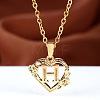 Brass Rose Flower Heart with Letter Pendant Cable Chain Necklaces FS-WG42461-08-1