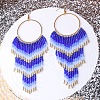 Alloy Glass Seed Beads Ring Tassel Dangle Earrings FS-WG48D5F-04-1