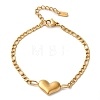 304 Stainless Steel Figaro Chain Heart Link Bracelets for Women BJEW-K237-10G-1