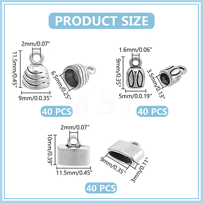120Pcs 3 Styles Alloy Cord Ends FIND-WR0013-12-1