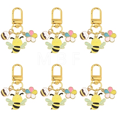 6Pcs Alloy Enamel Bees & Flower & Honey Jar Pendant Decorations HJEW-YW00457-1