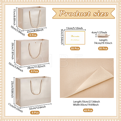 20Pcs 3 Styles Paper Gift Tote Bags with Polyester Gold Ribbon ABAG-WA0001-36C-1