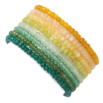 7Pcs Dyed Natural Malaysia Jade Rondelle Beads Stretch Bracelets for Women BJEW-JB13044-1