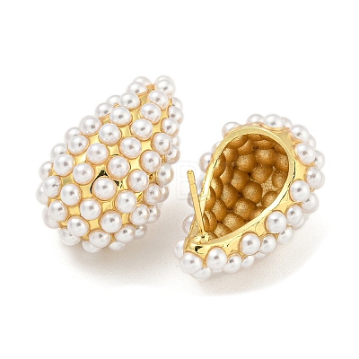 Rack Plating Brass & ABS Plastic Imitation Pearl Stud Earrings EJEW-N055-03D-G-RS-1