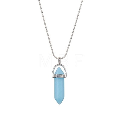 Bullet Shape Synthetic Luminous Stone Pendant Necklace with Brass Snake Chains NJEW-JN04601-1