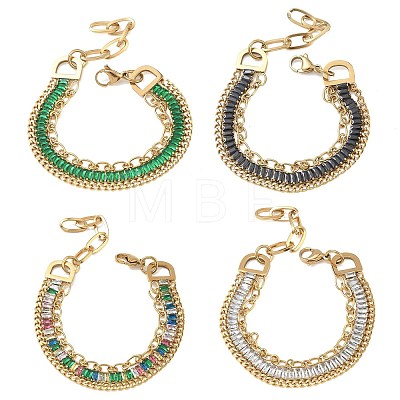 304 Stainless Steel & Glass Double Layers Chain Bracelets for Women BJEW-F540-10G-1