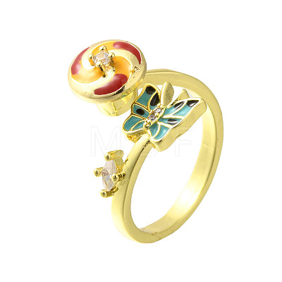 Butterfly & Windmill Enamel Rotatable Cuff Rings for Women RJEW-R005-10G-1