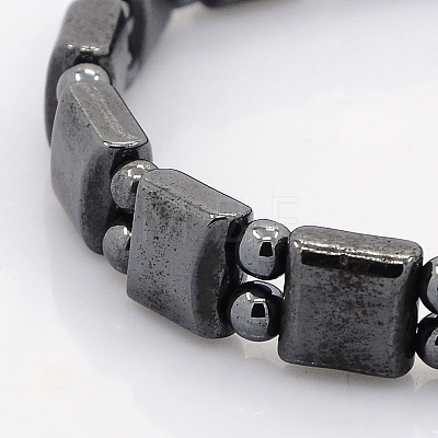 Synthetic Magnetic Hematite Square and Round Beads Stretch Bracelets for Valentine's Day Gift BJEW-M066-13-1
