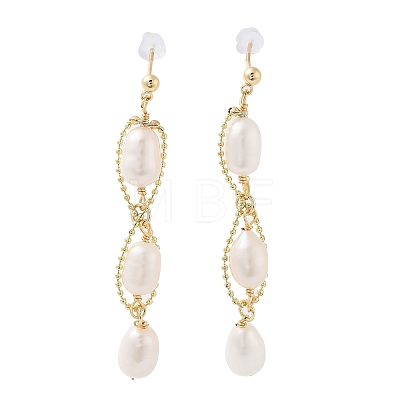 Natural Pearl Dangle Stud Earrings EJEW-P256-42G-1
