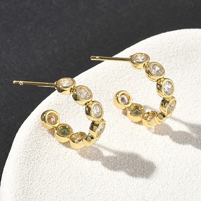 Brass Micro Pave Clear Cubic Zirconia Stud Earrings EJEW-G452-07G-1