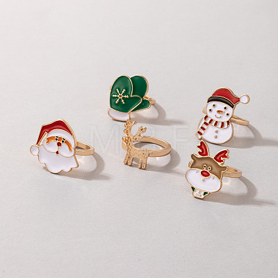 Christmas Theme Santa Claus & Christmas Tree & Deer Alloy Enamel Finger Rings Sets FS-WGAB09C-01-1