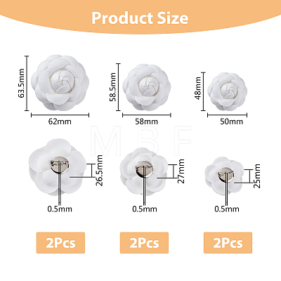 6Pcs 3 Size Camellia Shaped Velet Lapel Pins JEWB-FH0001-34-1