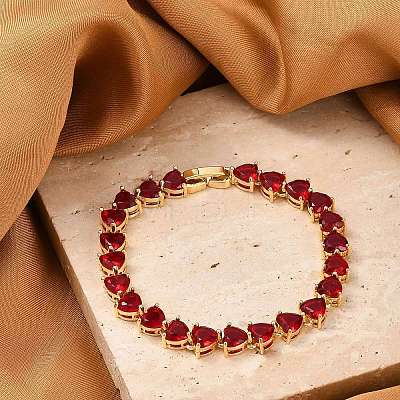 Brass Micro Pave Red Cubic Zirconia Link Chain Bracelets for Women BJEW-M047-01A-1