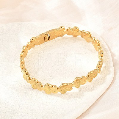 304 Stainless Steel Flower Hinged Cuff Bangles for Women SA-CBA45D5-27G-1