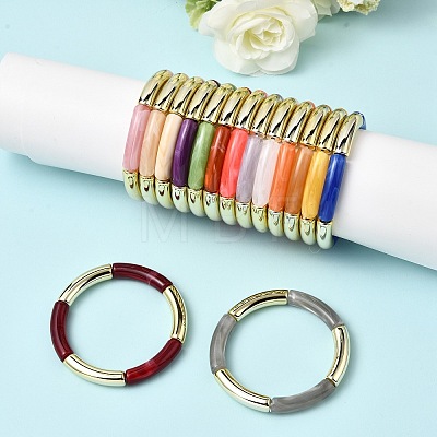 Plating Resin Beads Stretch Bracelets for Women BJEW-P374-01G-1