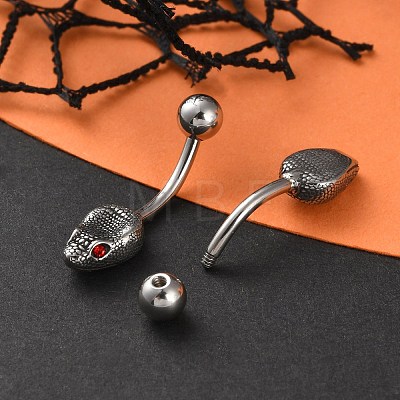 Snake Head 316 Surgical Stainless Steel Cubic Zirconia Belly Button Rings EJEW-G416-16AS-01-1