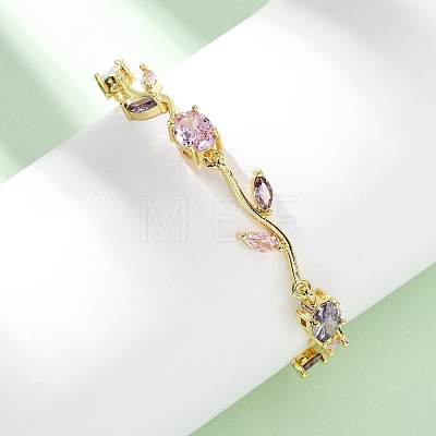 Brass Micro Pave Cubic Zirconia Link Bracelets for Women BJEW-H209-03G-1