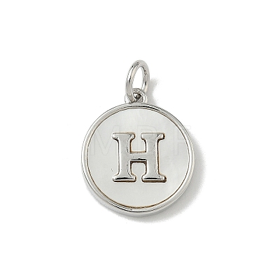 Brass Pave Natural Shell Flat Round with Letter Charms KK-Z115-13P-H-1