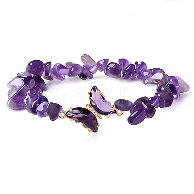 Fashionable Natural Amethyst Chips Beaded Bracelets LS-TI6720-1-1