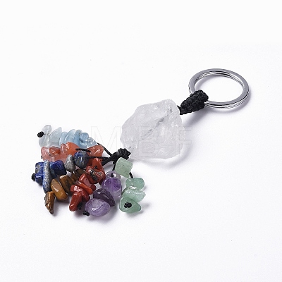 Natural Mixed Gemstone Nugget with Mixed Gemstone Chips Tassel Keychains KEYC-P012-02P-1