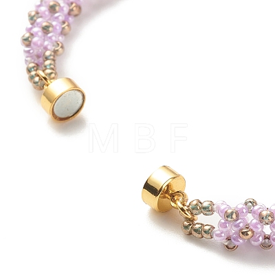 Glass Seed Beaded Bracelet with Brass Magnetic Clasps BJEW-JB07801-02-1