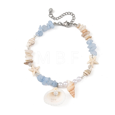 Ocean Natural Clam Shell Charm Anklets AJEW-AN00839-1