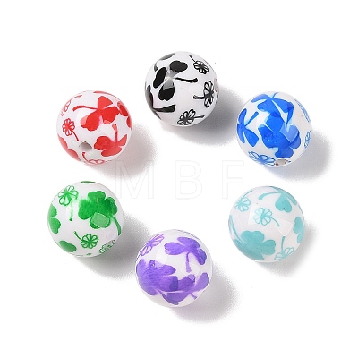 10Pcs Opaque Printed Acrylic Beads OACR-S146-02-1